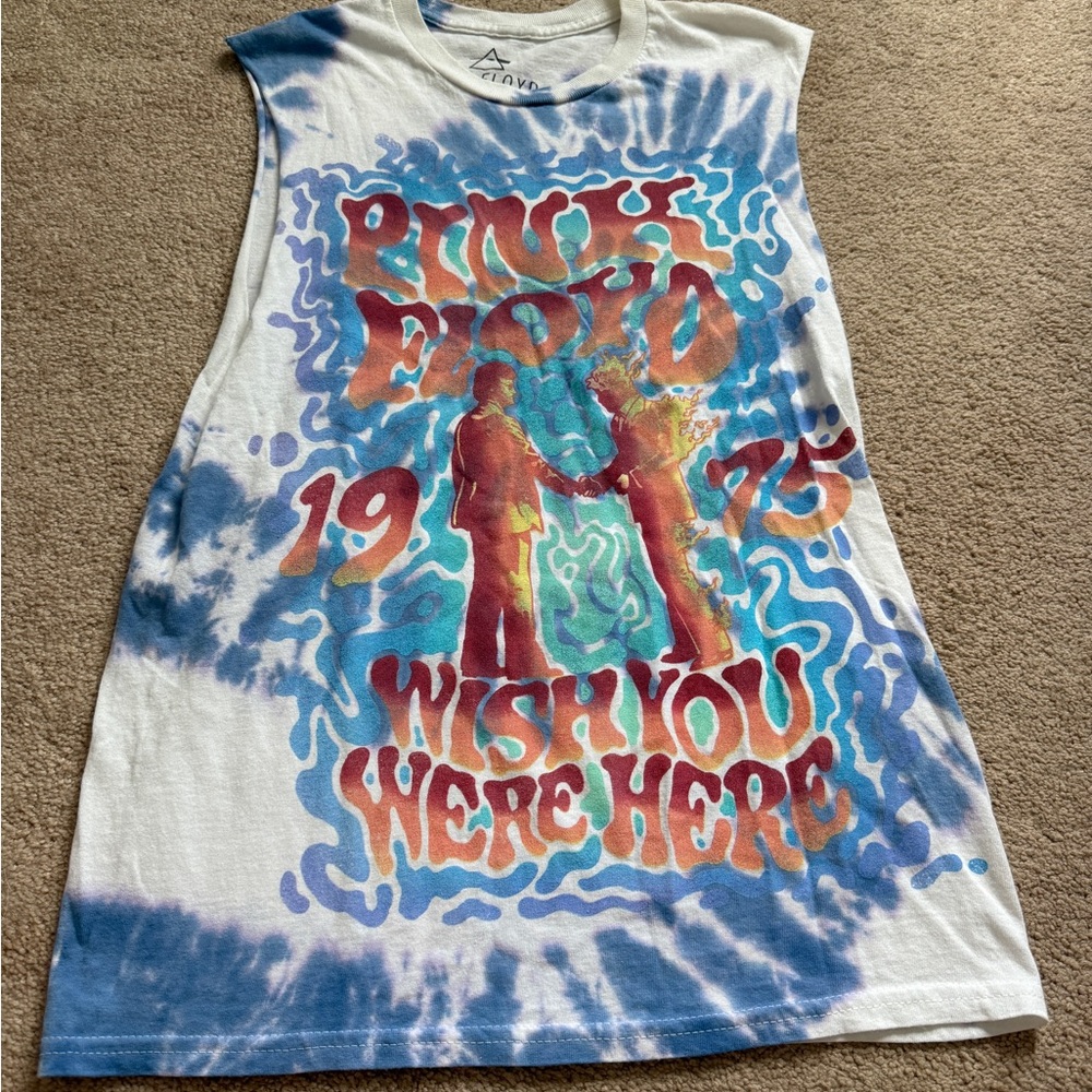 Pink Floyd Blue and White Tie-Dye Graphic Tee